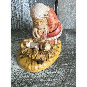Vtg Christmas Ceramic Kneeling Praying Santa Baby Jesus 6" Figurine Hand Painted